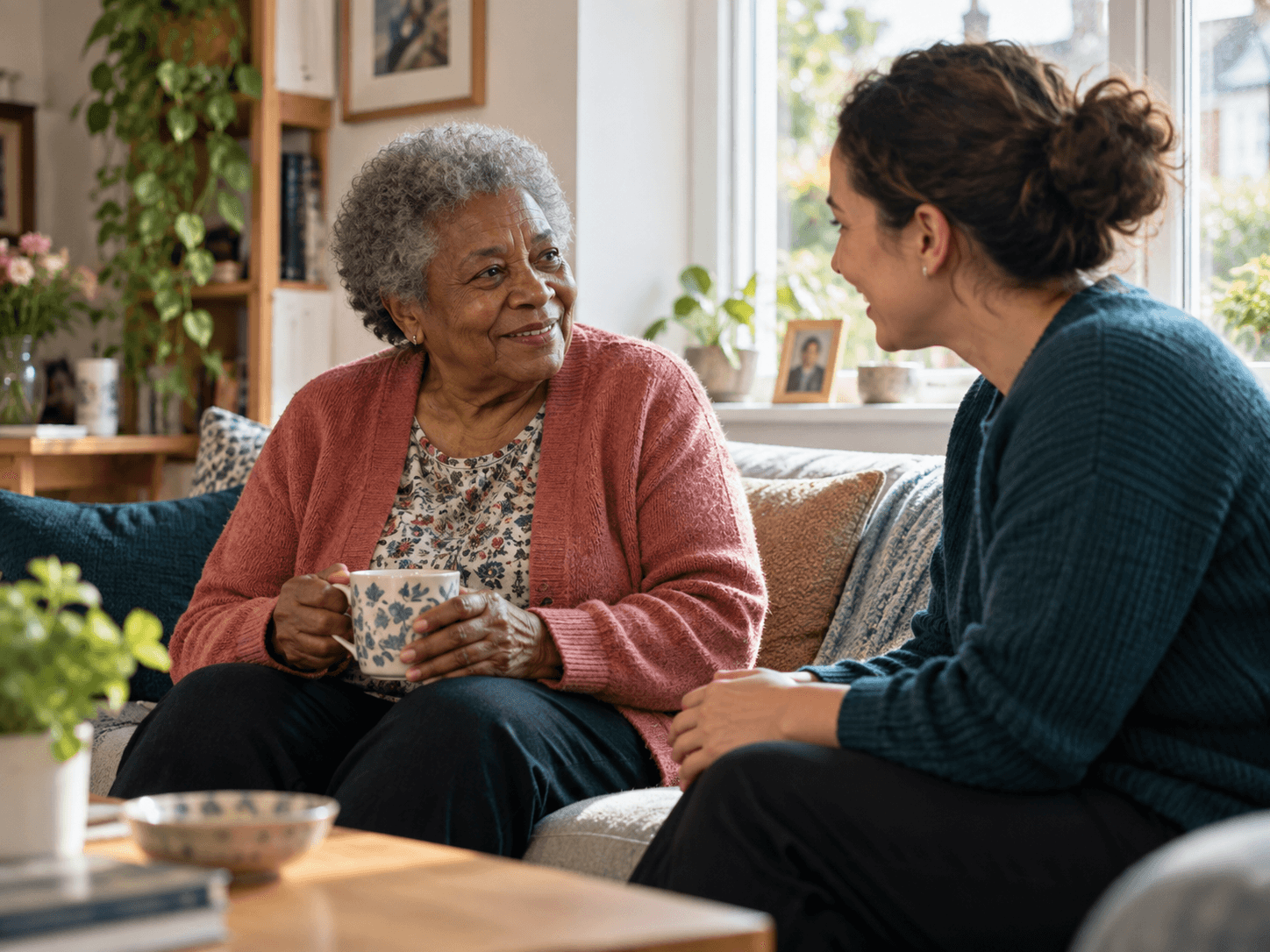 A support conversation taking place at home