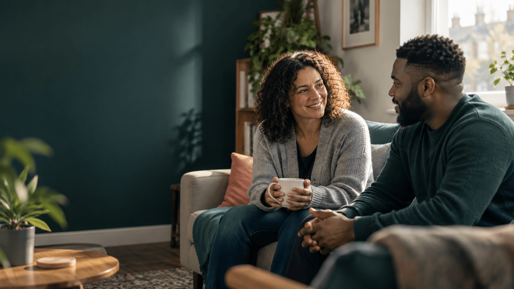 Two people sharing a supportive conversation
