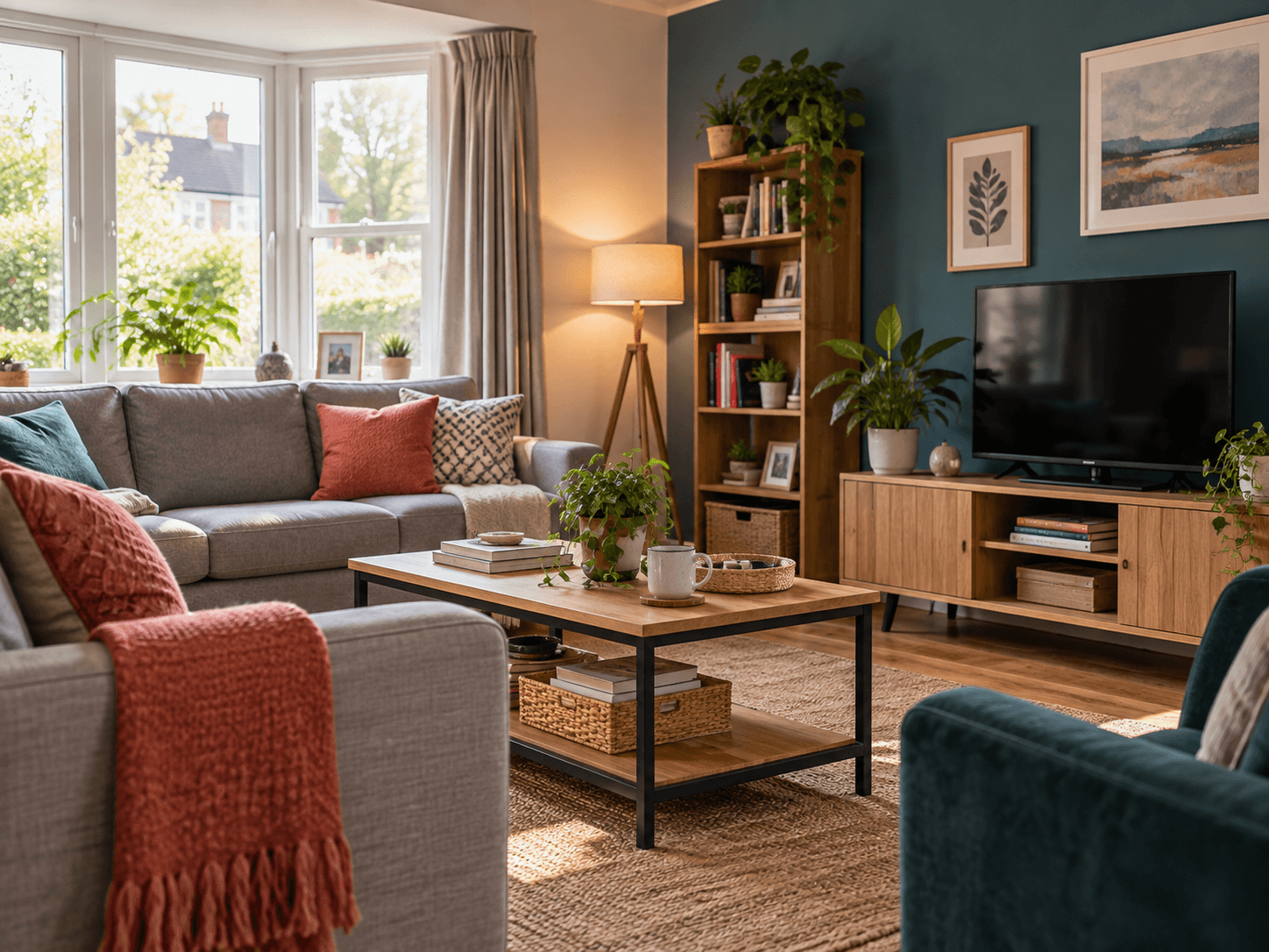 A calm, furnished shared living room